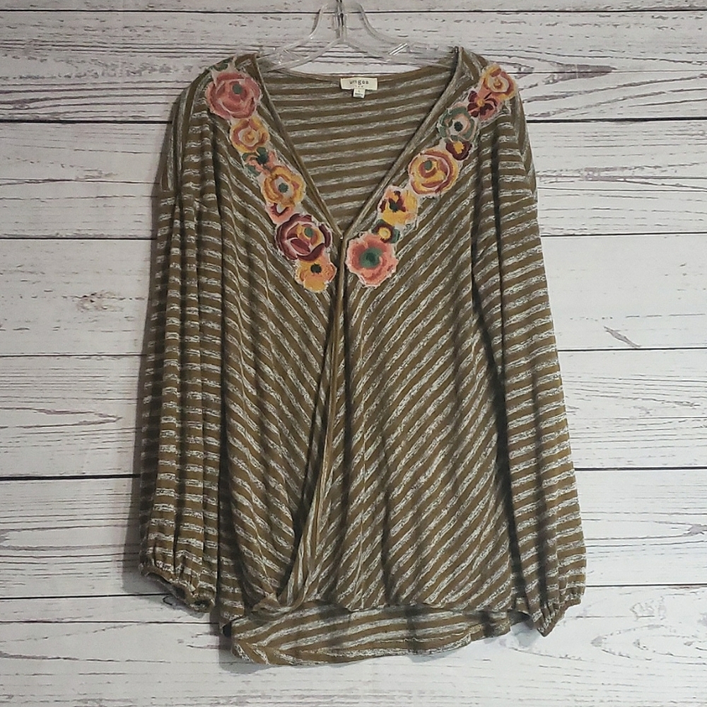 Umgee Floral Stripe Shirt